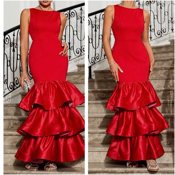 Luxe Ruffle Hem Sleeveless Party Formal Wedding Dress - Picture 1 of 5